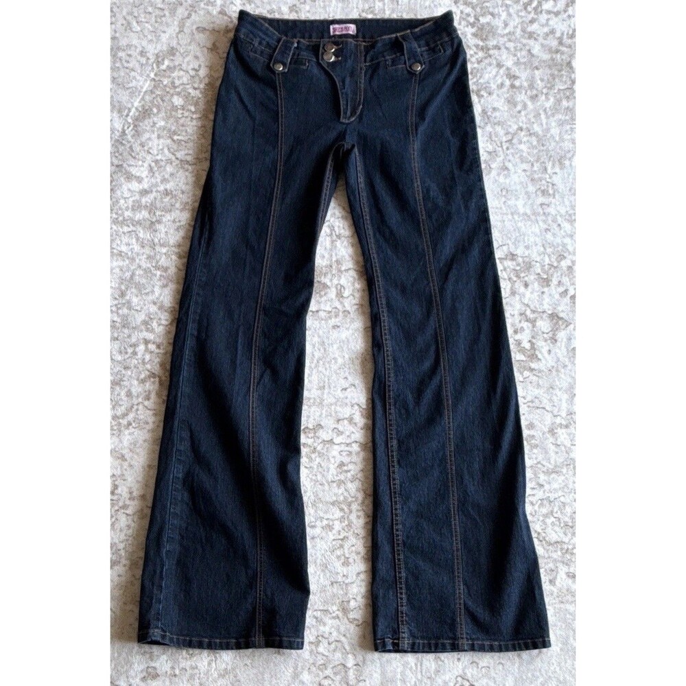 She's Cool Jeans Womens 9 Y2K Dark Wash Flare Bell Bottom Front Seam Vintage